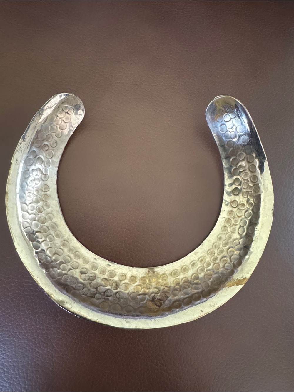 VTG Brass Hammered Crescent Collar Necklace in Silver/Gold tone - Picture 4 of 7